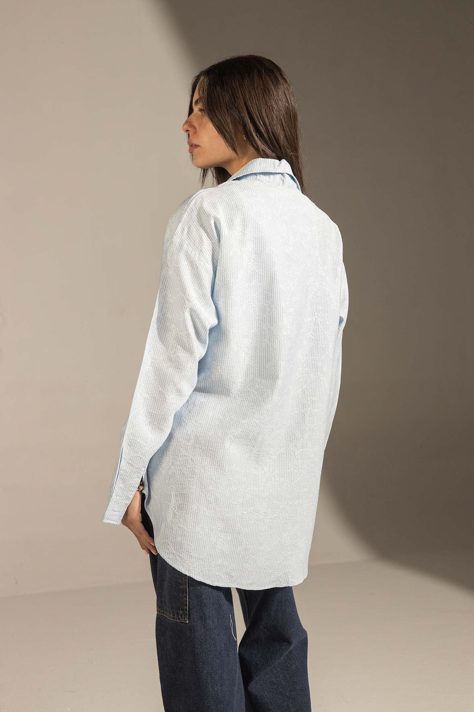 Blue Textured Relaxed Fit Button-Up Shirt