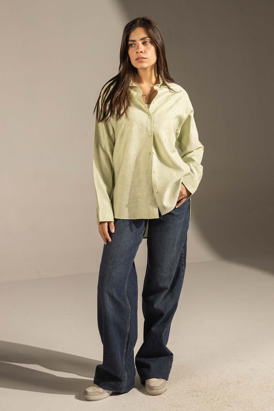 Lime Textured Relaxed Fit Button-Up Shirt