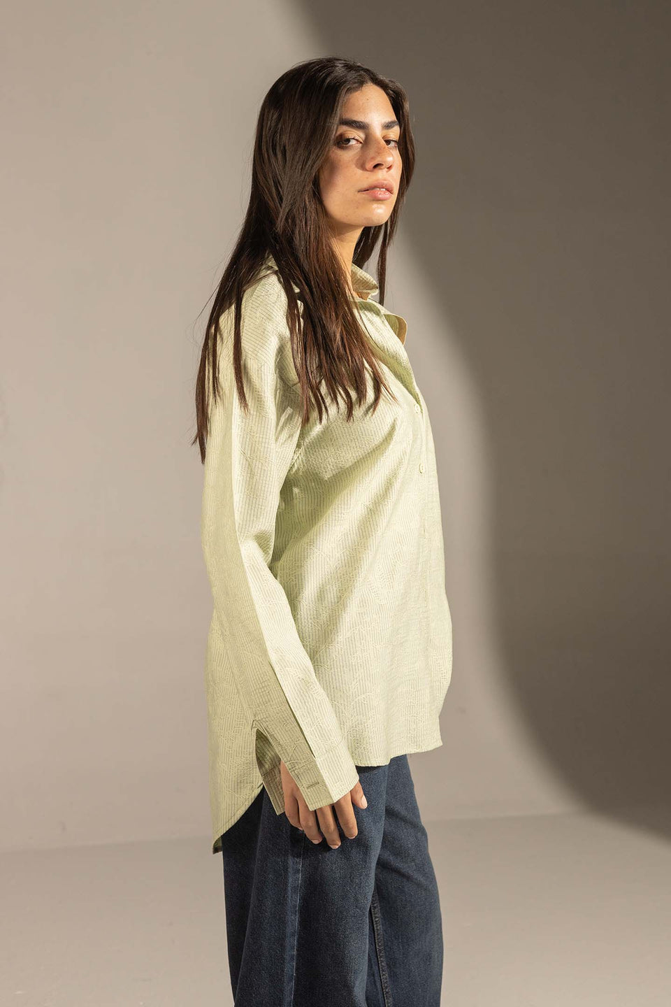 Lime Textured Relaxed Fit Button-Up Shirt