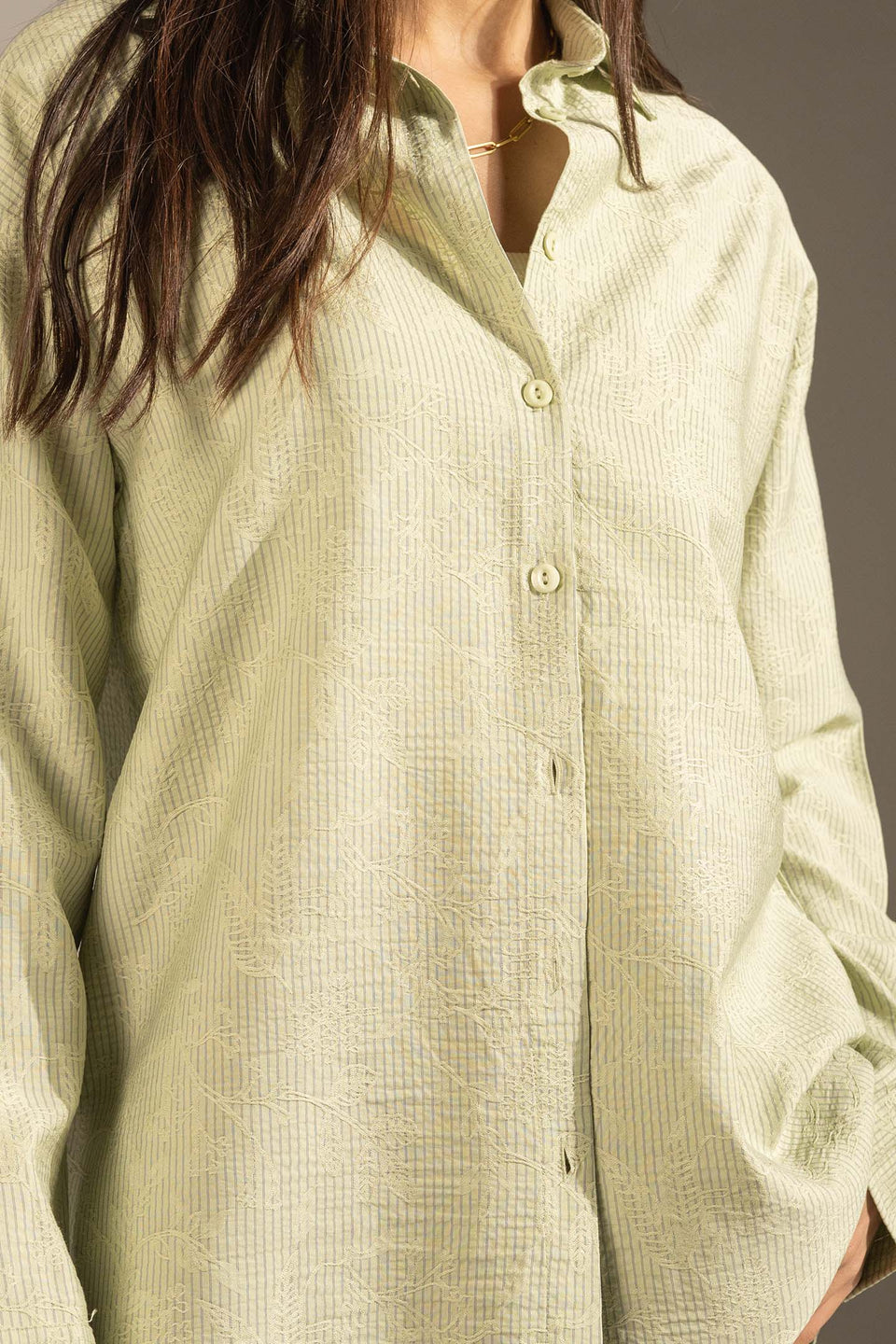 Lime Textured Relaxed Fit Button-Up Shirt