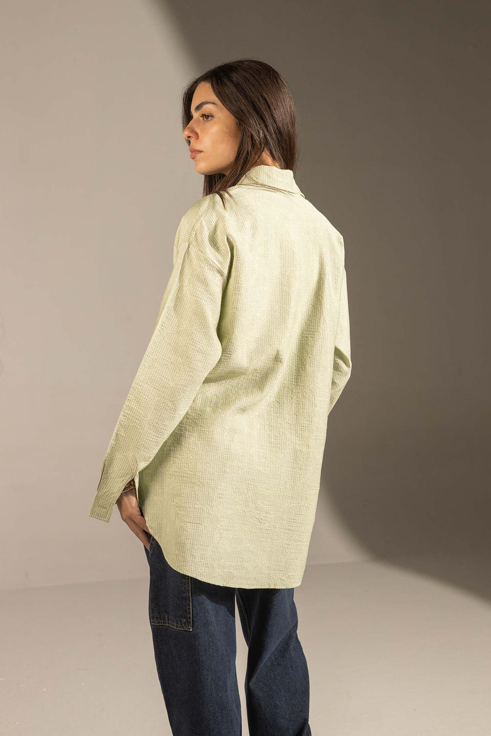 Lime Textured Relaxed Fit Button-Up Shirt