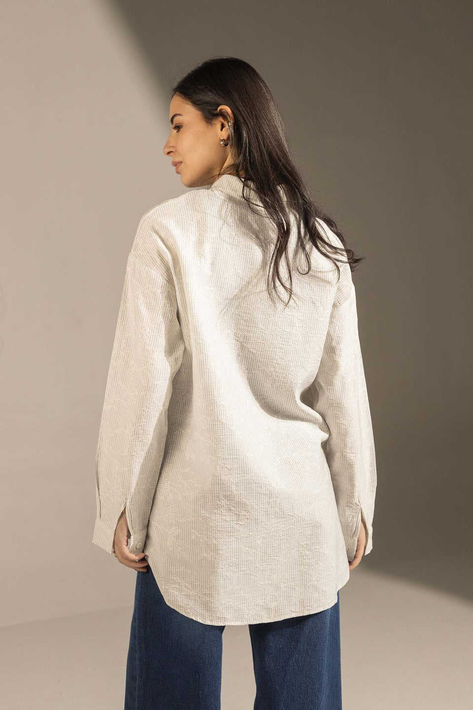White Textured Relaxed Fit Button-Up Shirt