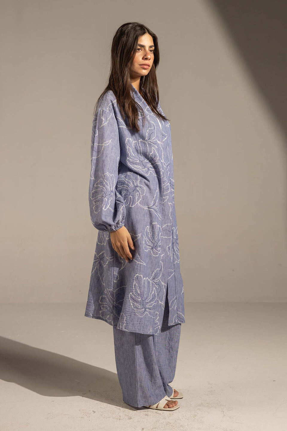 Blue Embroidered Relaxed Fit Kimono Set