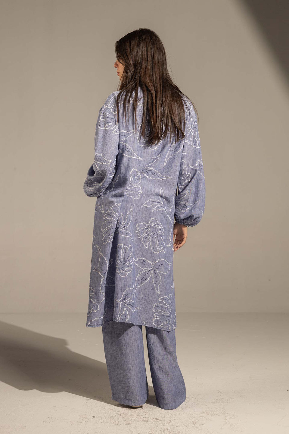 Blue Embroidered Relaxed Fit Kimono Set