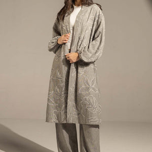 Grey Embroidered Relaxed Fit Kimono Set