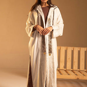 Beige Hooded Fringe Abaya Cardigan