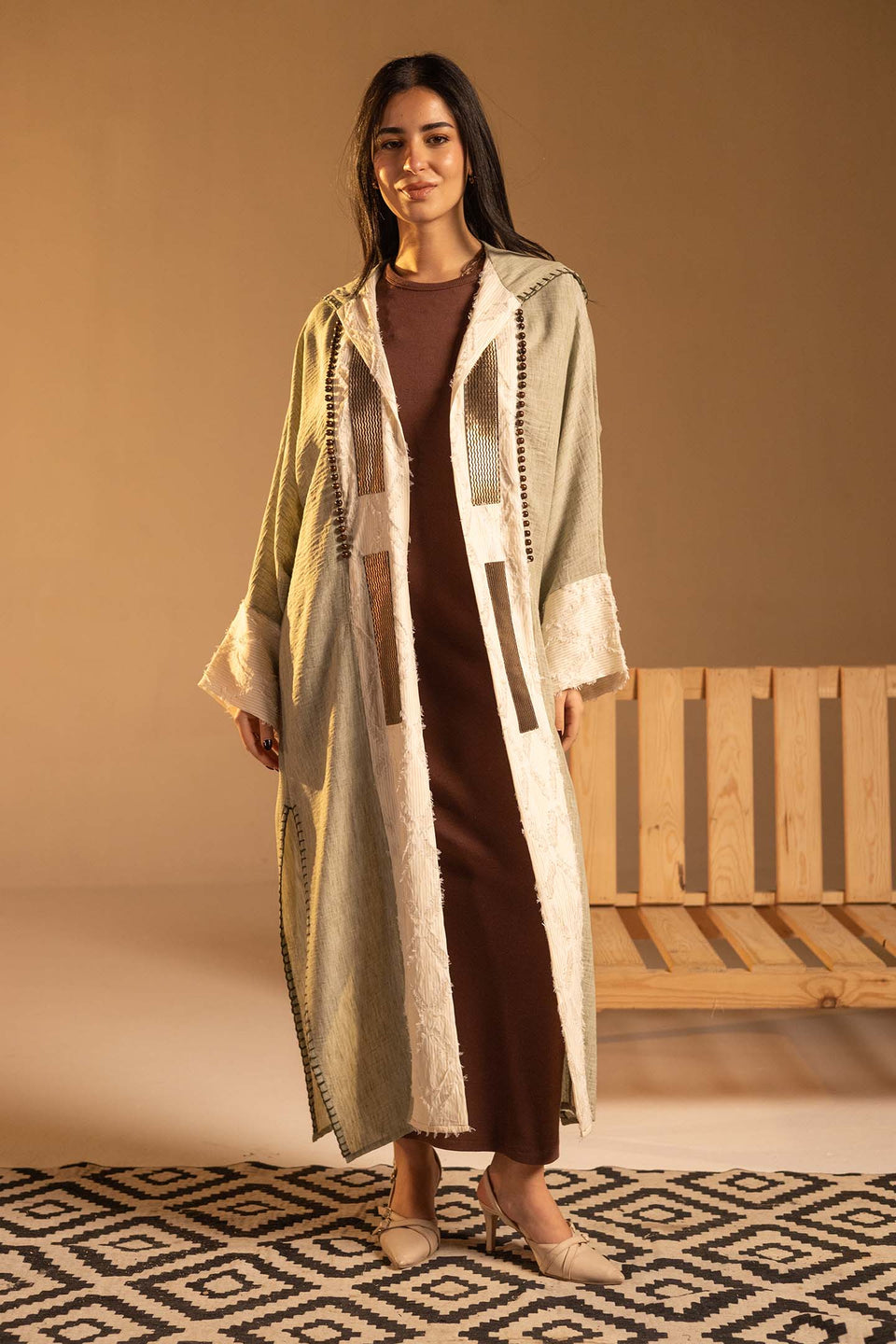 Olive Hooded Fringe Abaya Cardigan