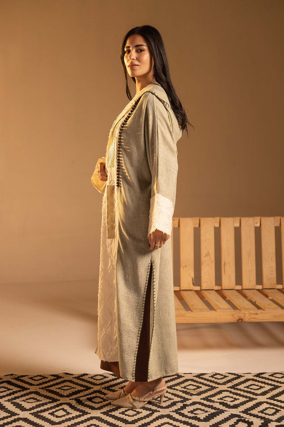 Olive Hooded Fringe Abaya Cardigan