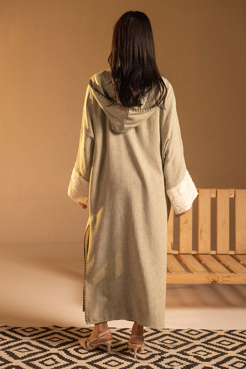 Olive Hooded Fringe Abaya Cardigan