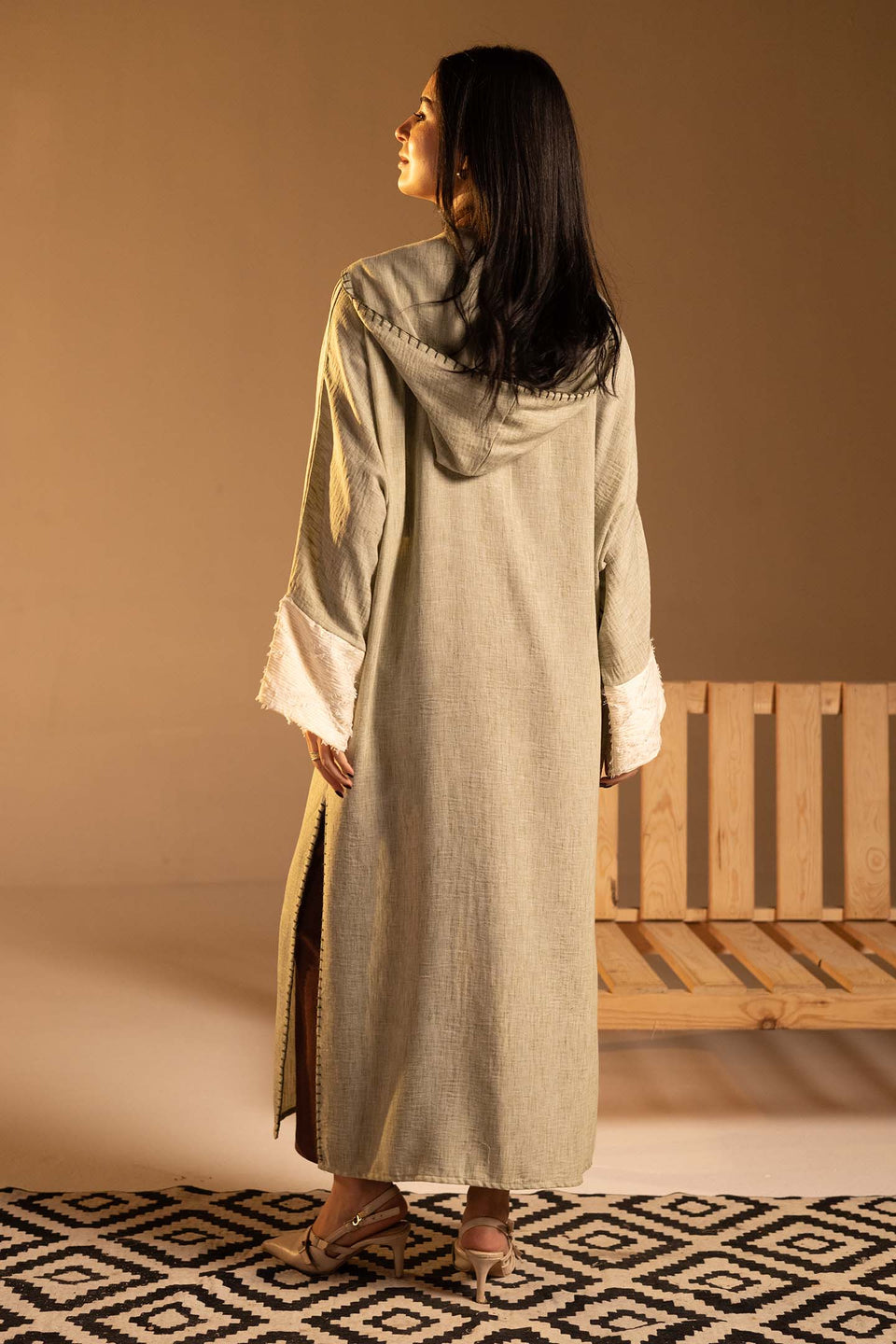 Olive Hooded Fringe Abaya Cardigan