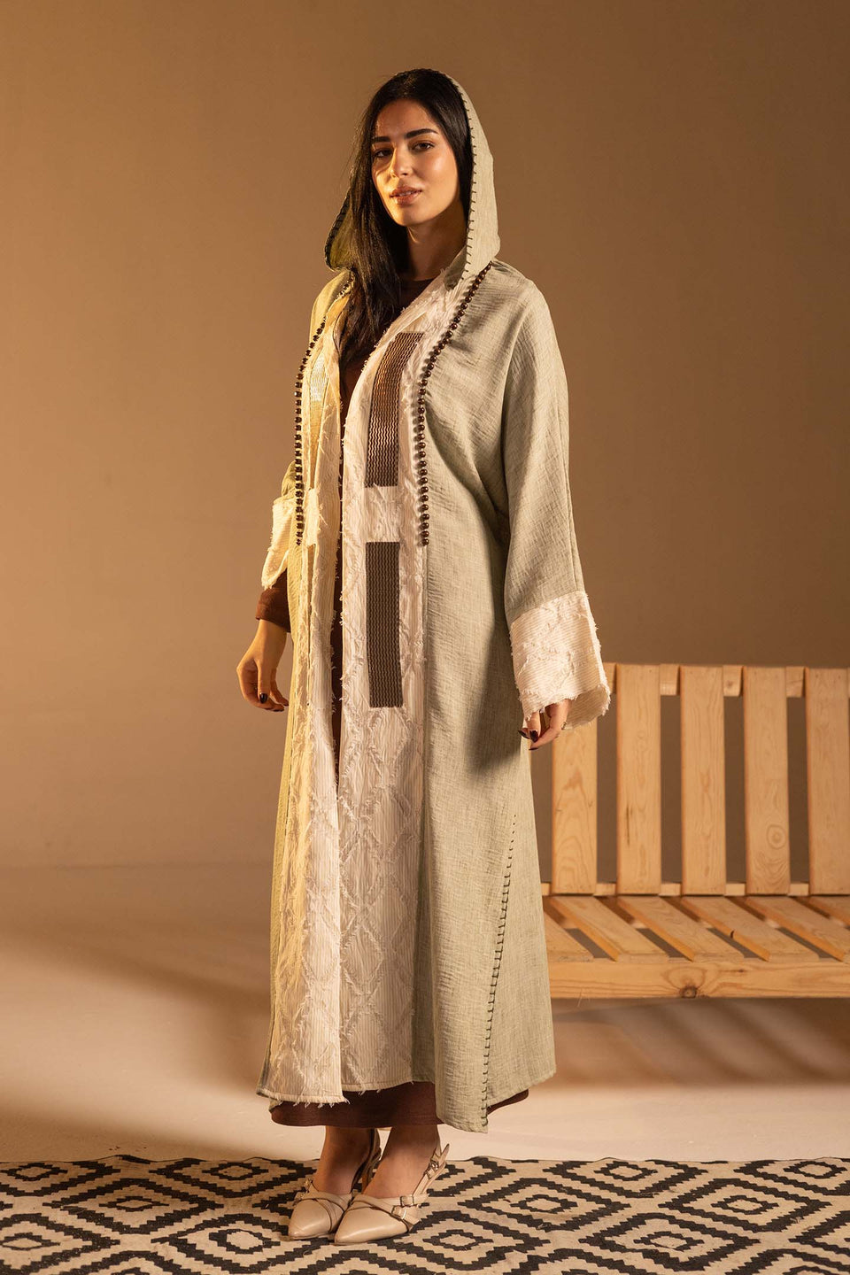 Olive Hooded Fringe Abaya Cardigan