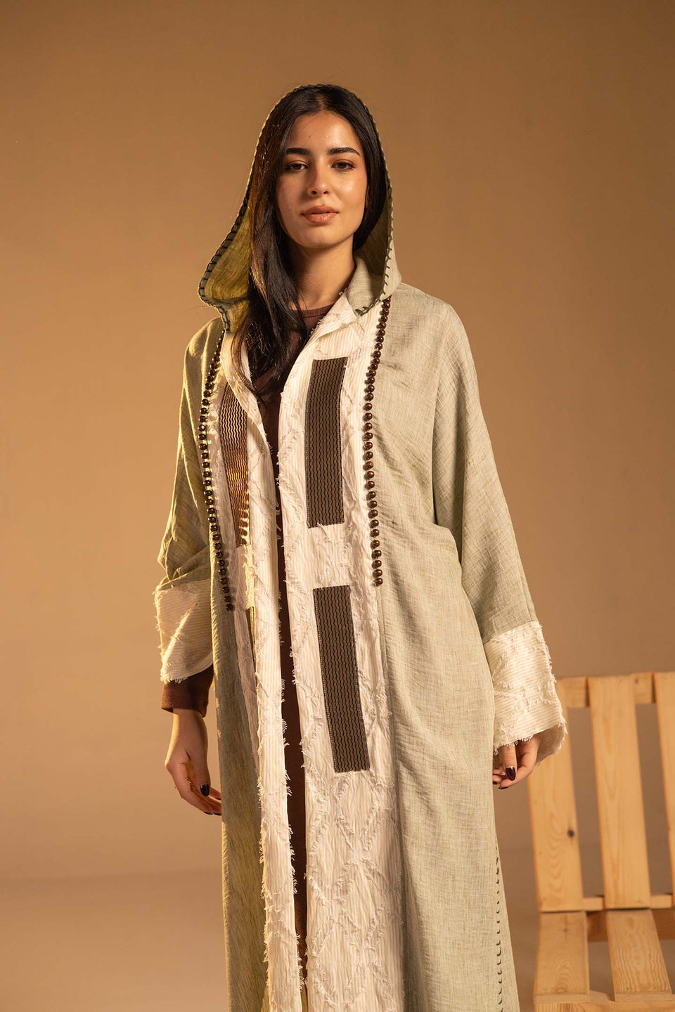 Olive Hooded Fringe Abaya Cardigan