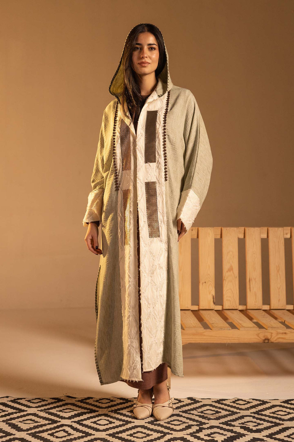 Olive Hooded Fringe Abaya Cardigan