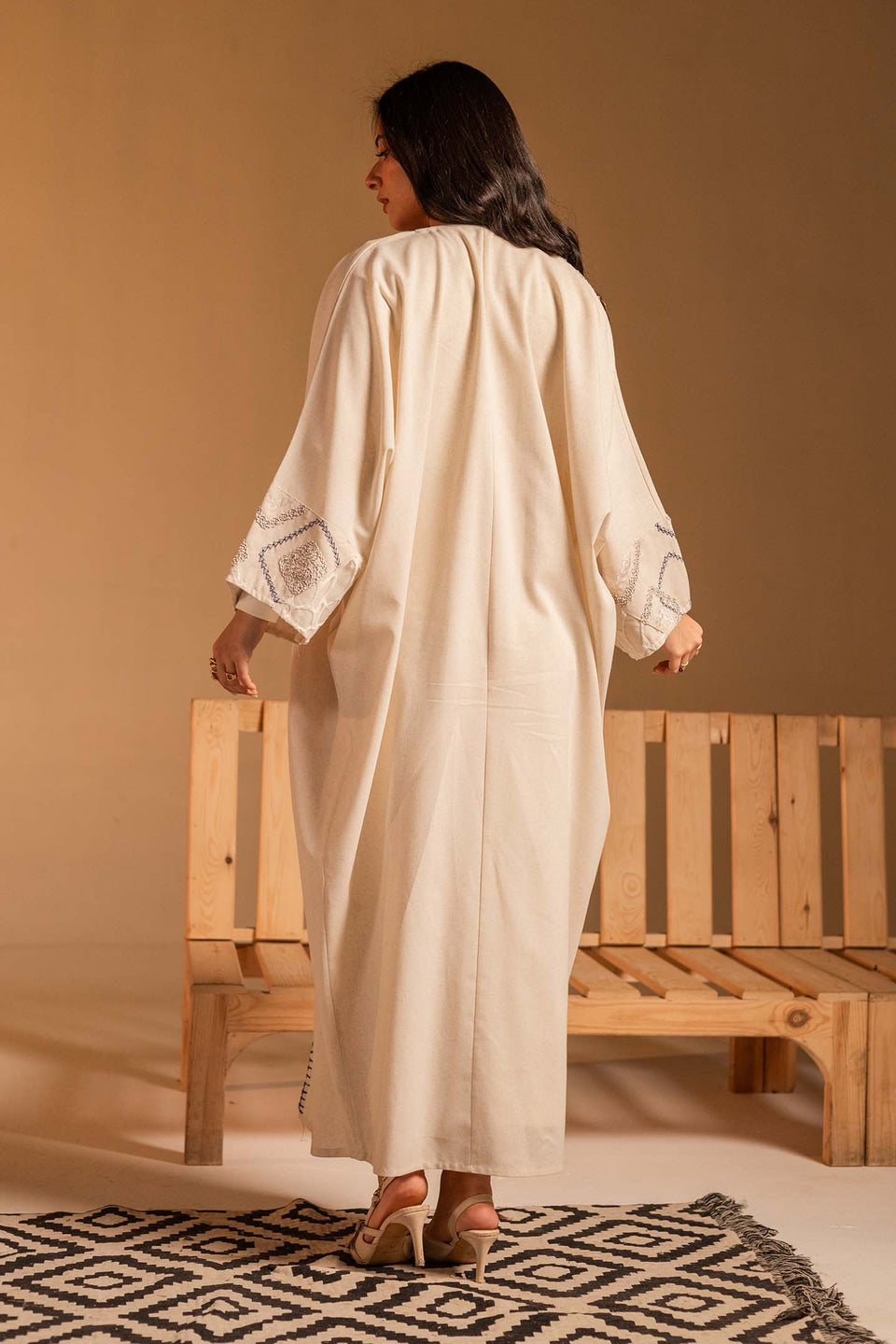 Off White Coin Tassel Embroidered Abaya