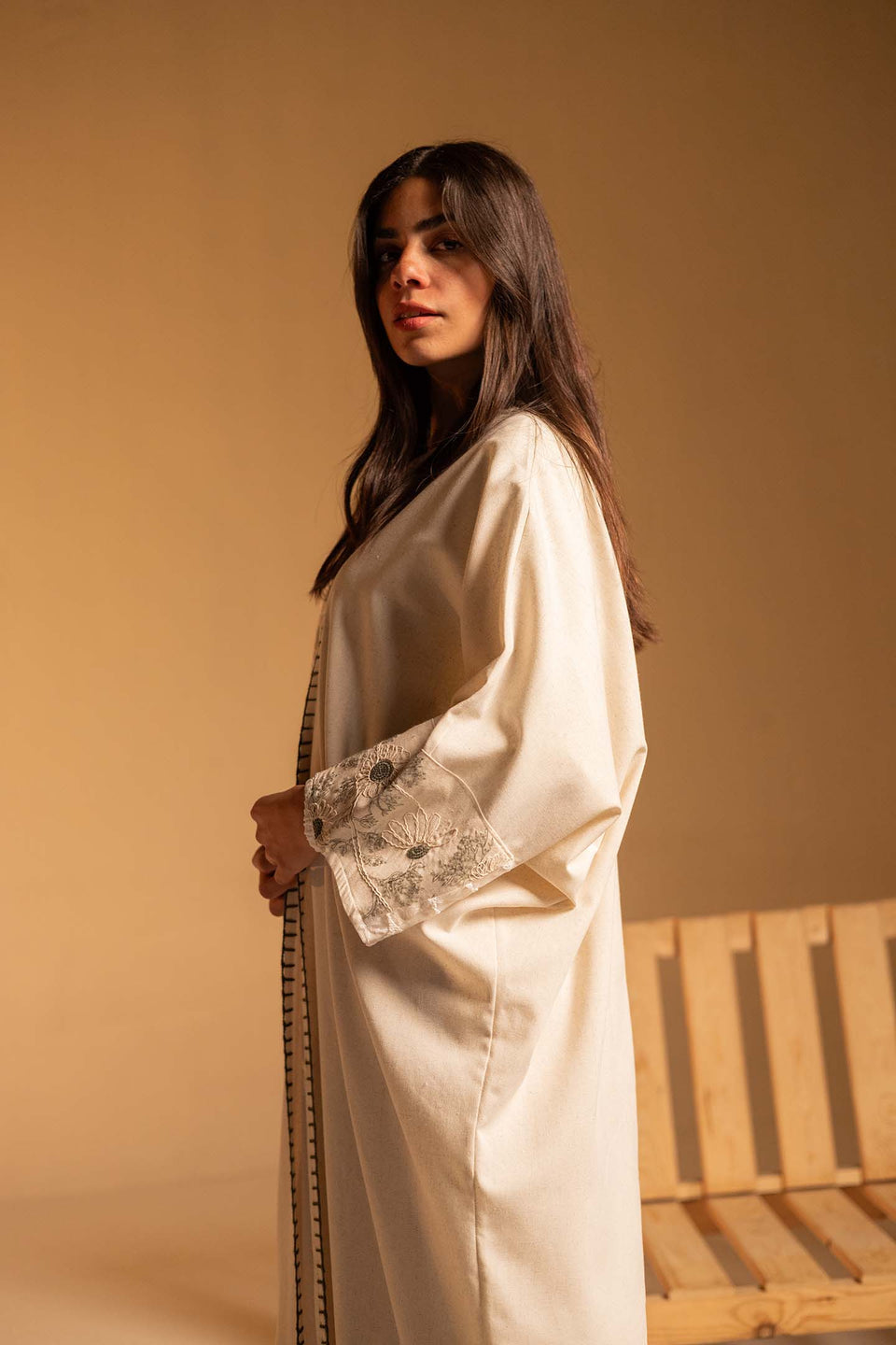 Olive Coin Tassel Embroidered Abaya