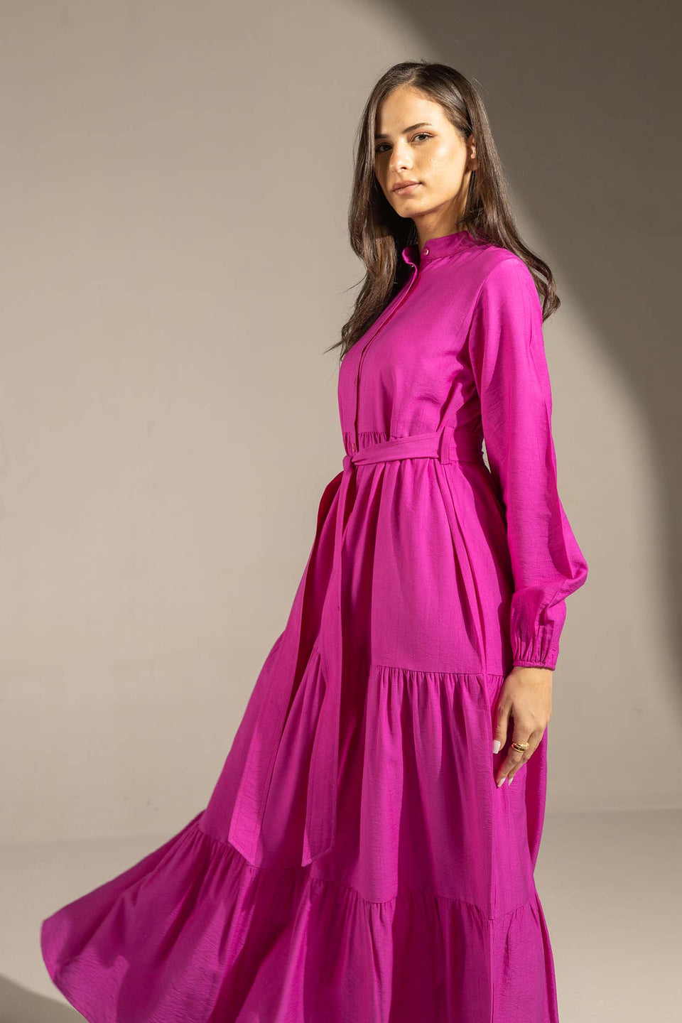 Purple Tiered Belted Maxi Dress