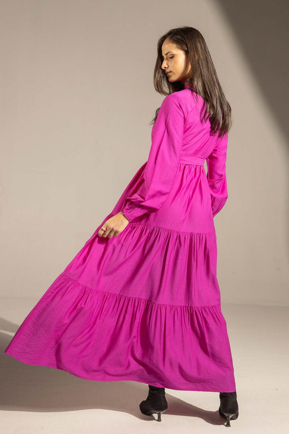 Purple Tiered Belted Maxi Dress