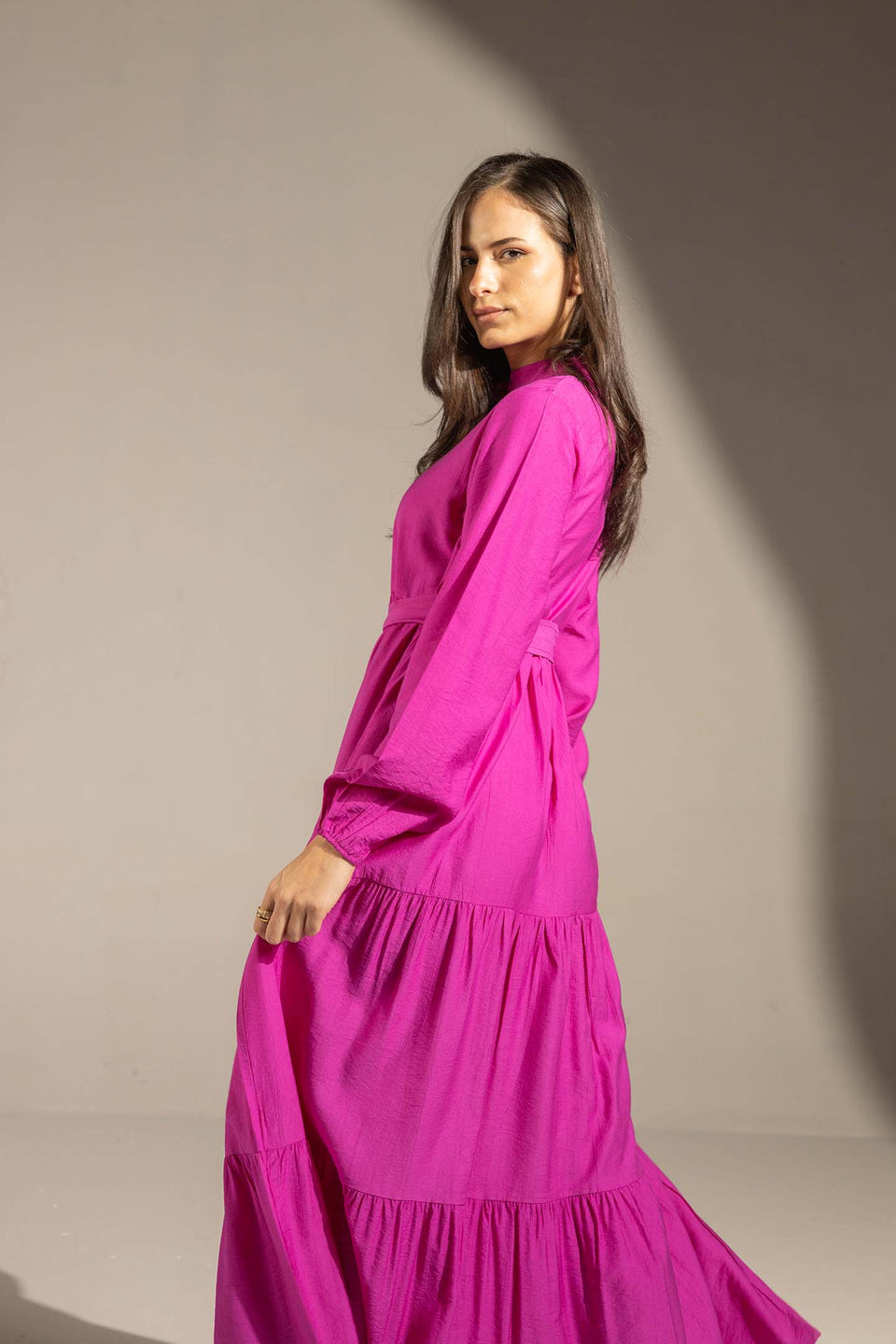 Purple Tiered Belted Maxi Dress