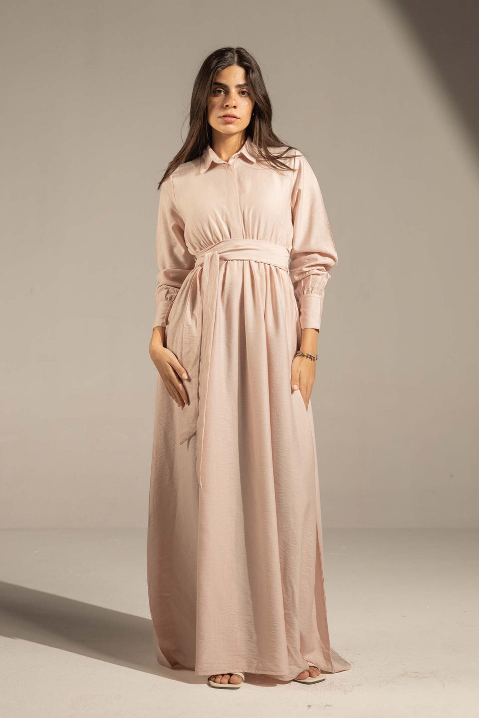 Beige Wrap Waist Maxi Dress