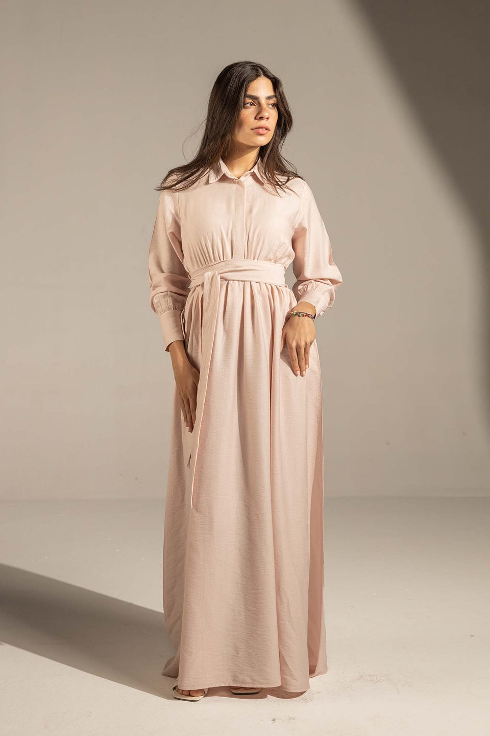 Beige Wrap Waist Maxi Dress