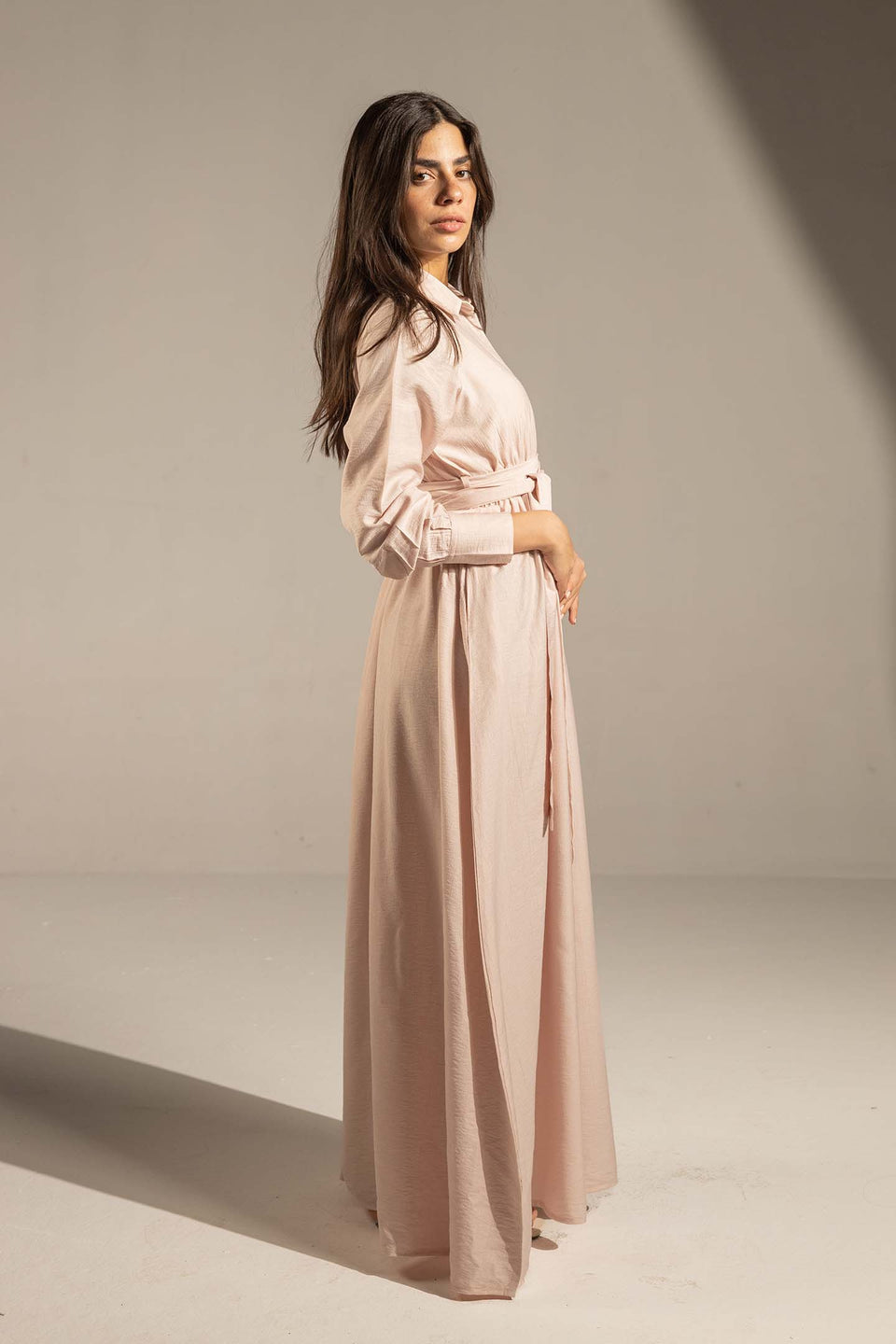 Beige Wrap Waist Maxi Dress