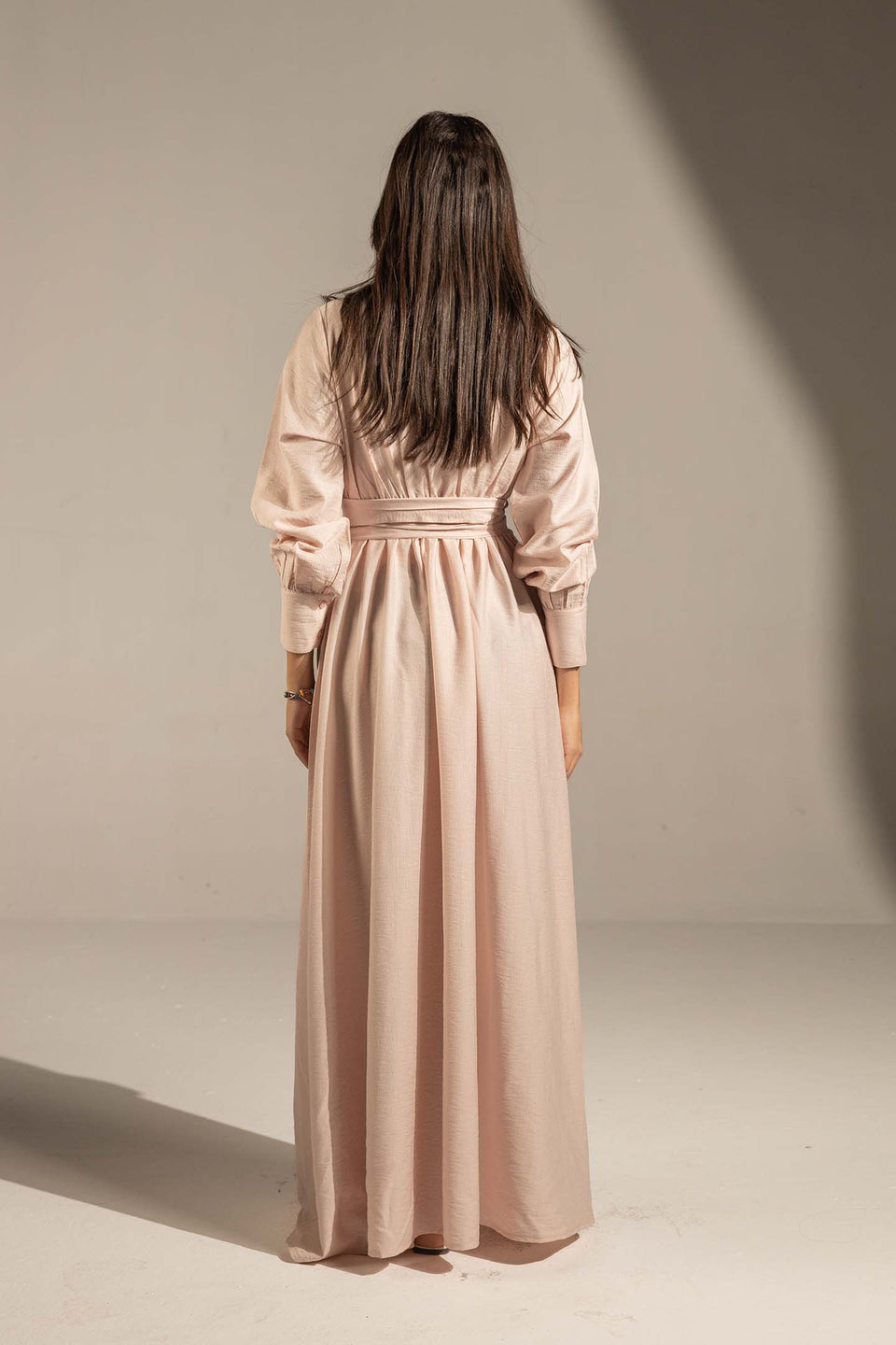 Beige Wrap Waist Maxi Dress