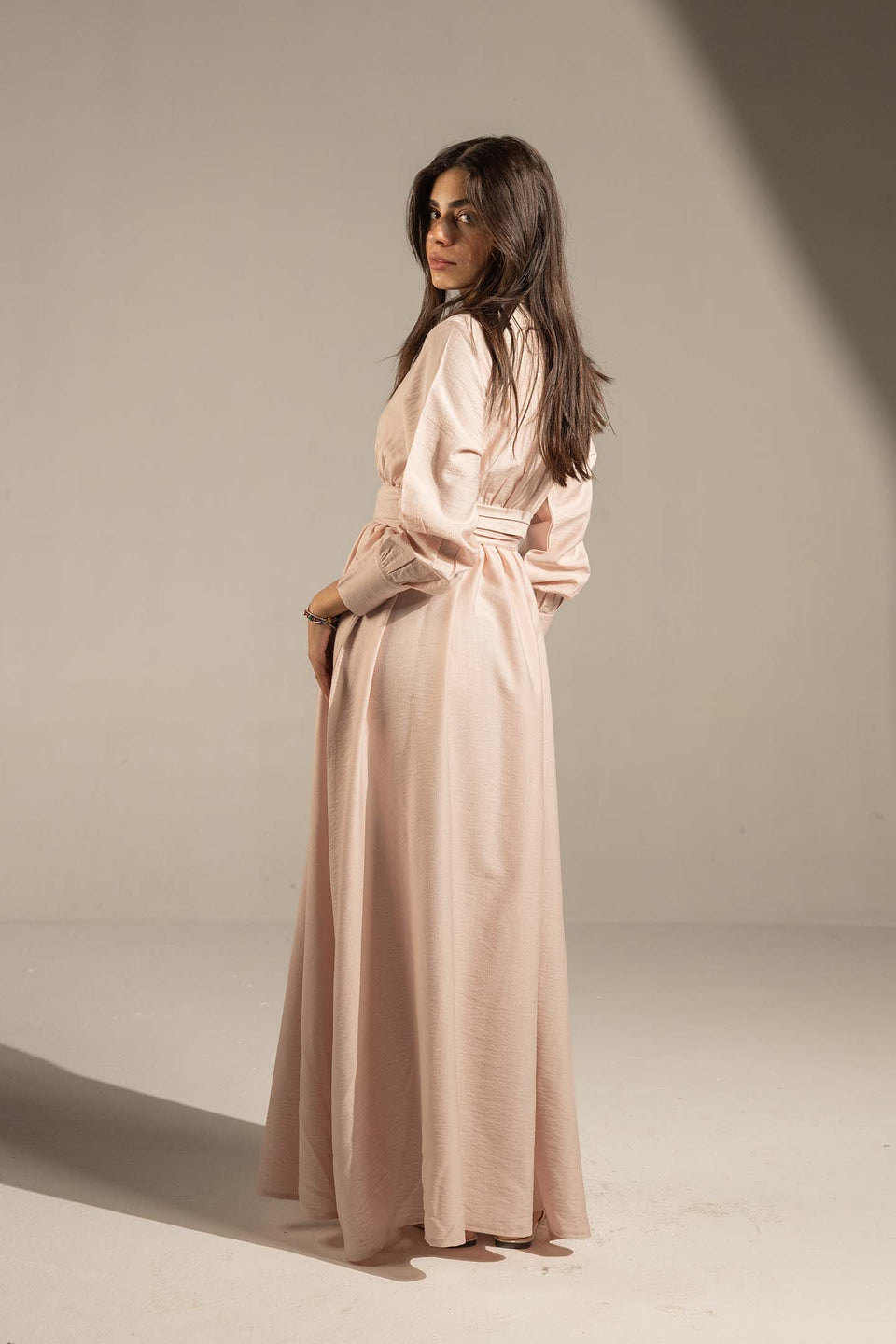 Beige Wrap Waist Maxi Dress