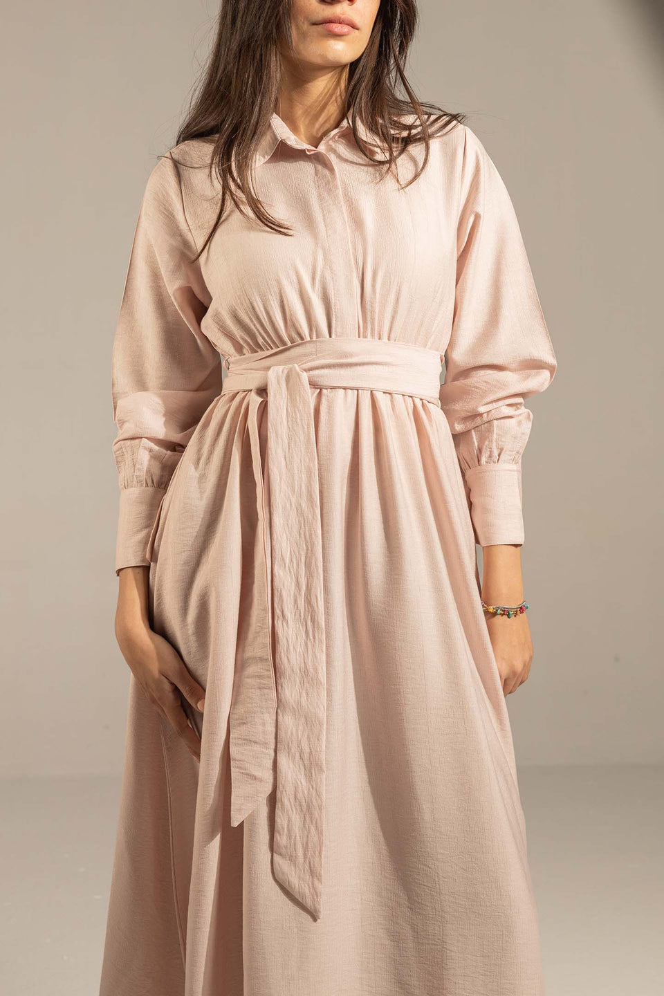 Beige Wrap Waist Maxi Dress