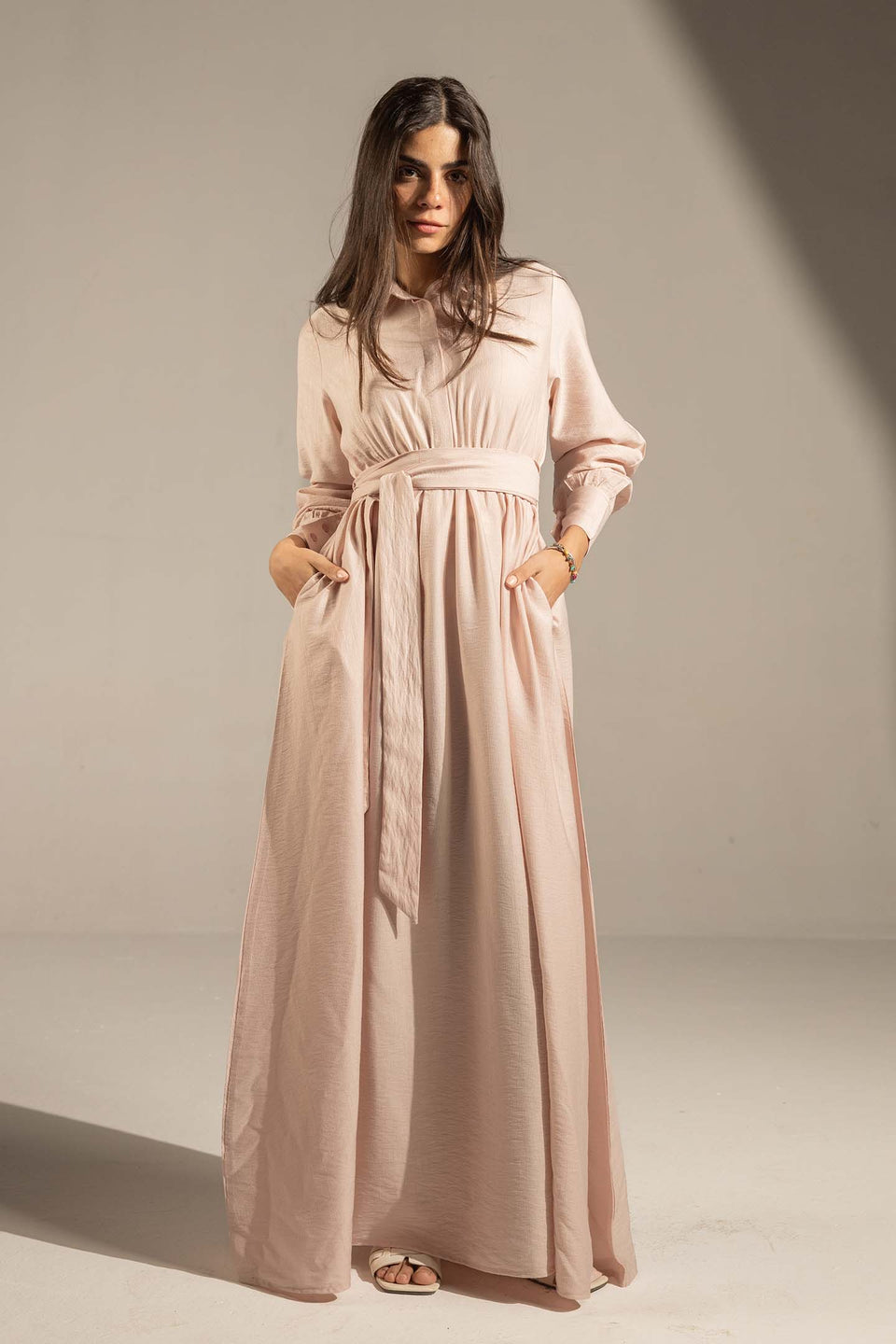 Beige Wrap Waist Maxi Dress