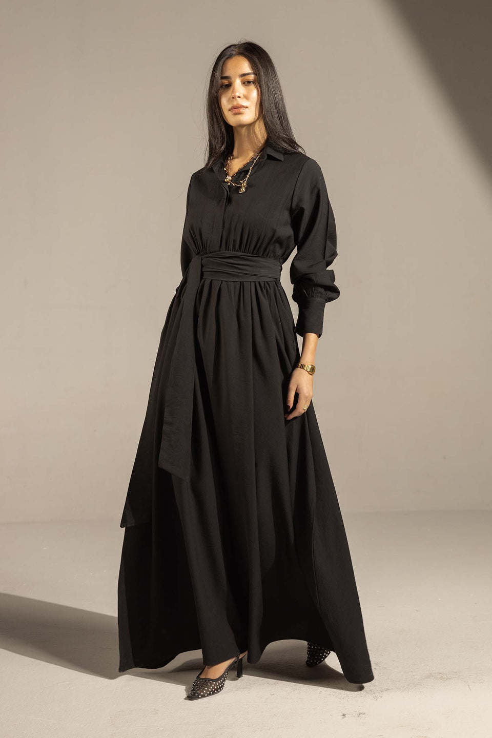 Black Wrap Waist Maxi Dress