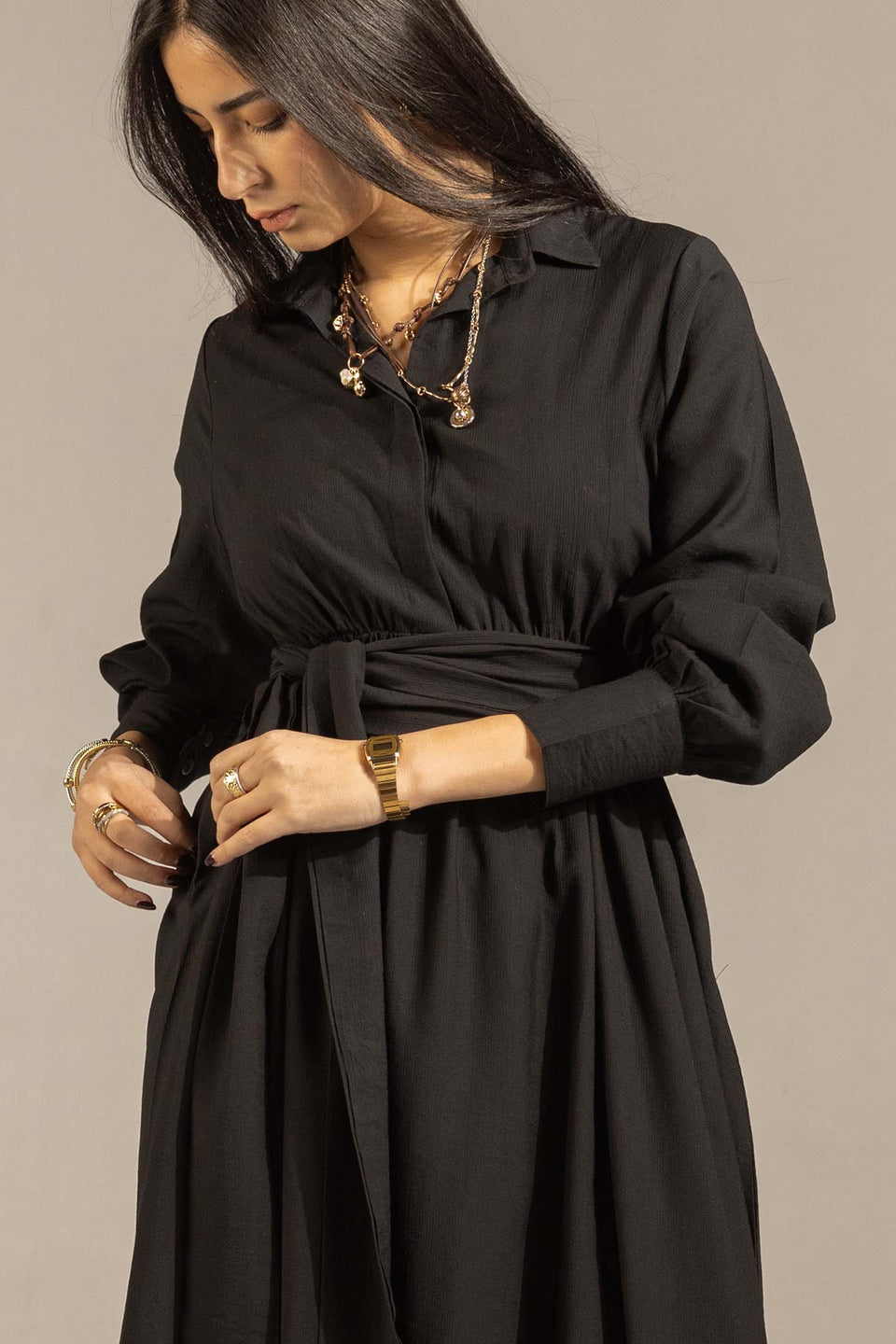 Black Wrap Waist Maxi Dress