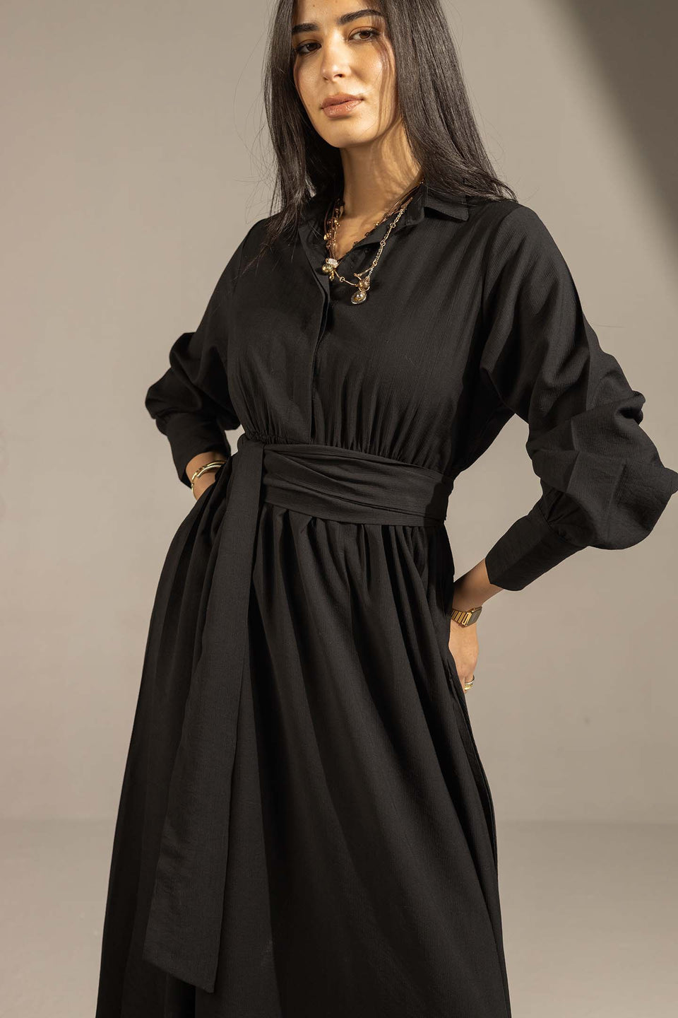 Black Wrap Waist Maxi Dress