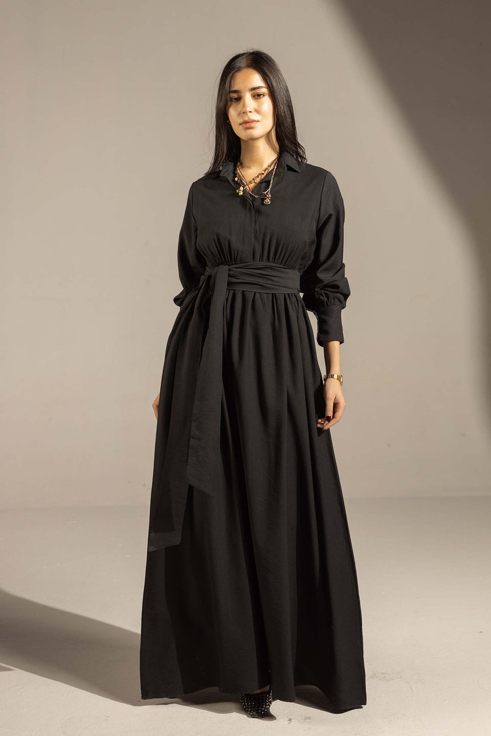 Black Wrap Waist Maxi Dress
