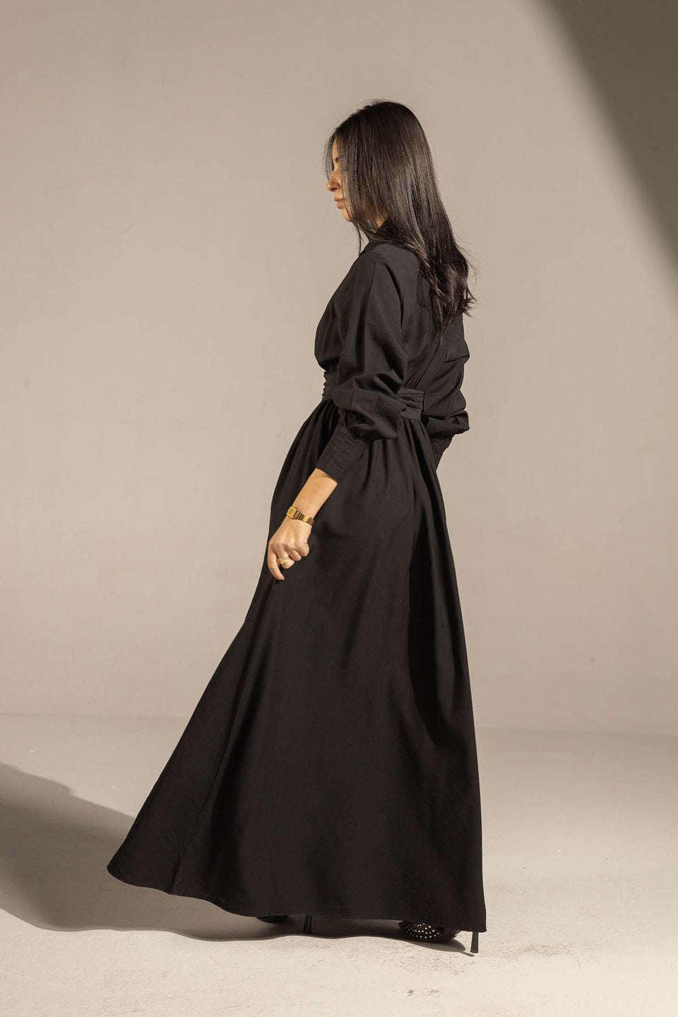 Black Wrap Waist Maxi Dress