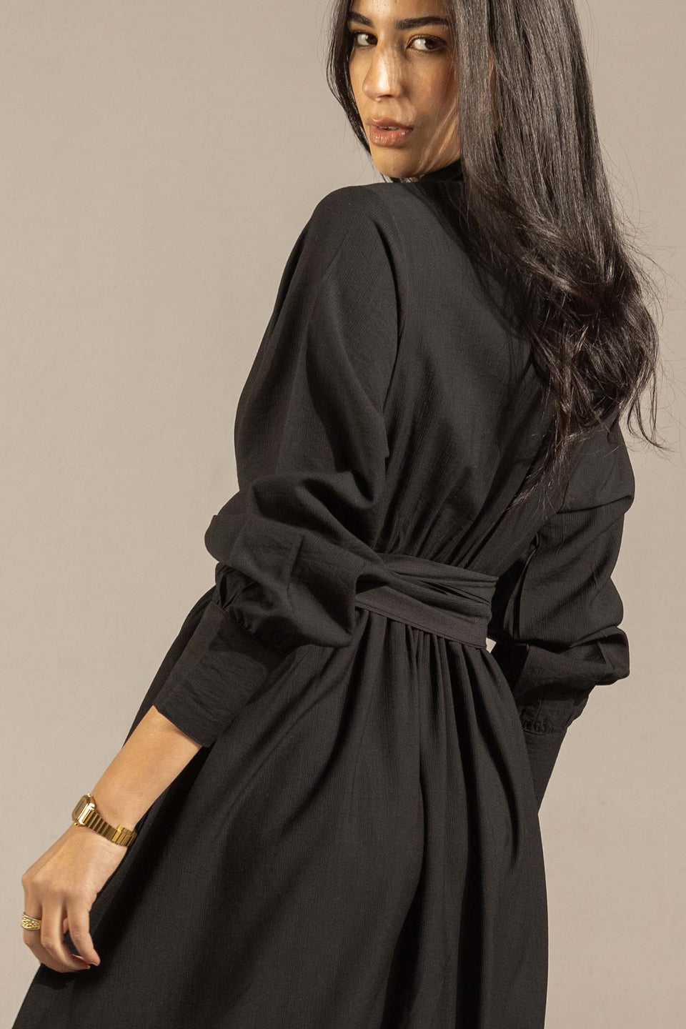 Black Wrap Waist Maxi Dress