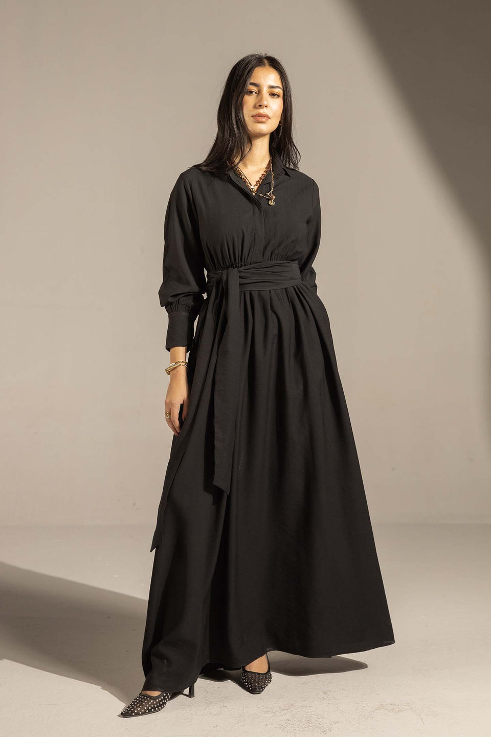 Black Wrap Waist Maxi Dress