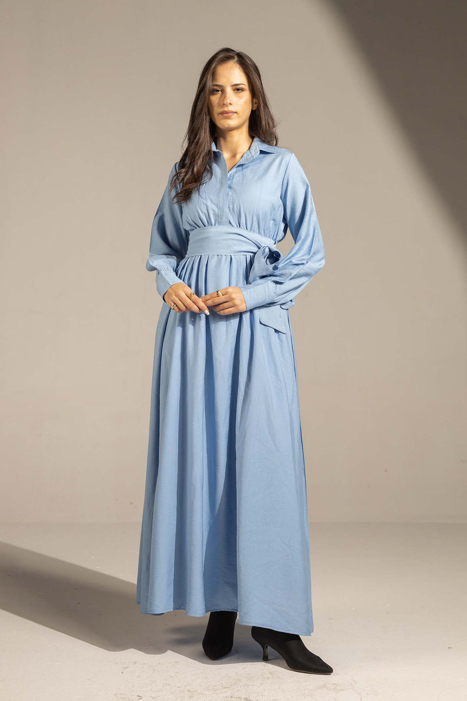 Blue Wrap Waist Maxi Dress