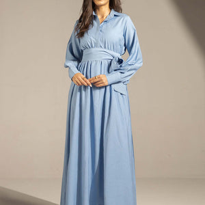 Blue Wrap Waist Maxi Dress