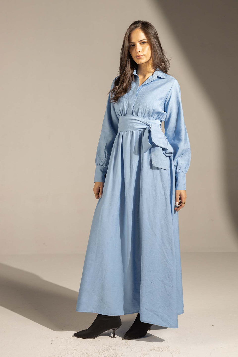 Blue Wrap Waist Maxi Dress