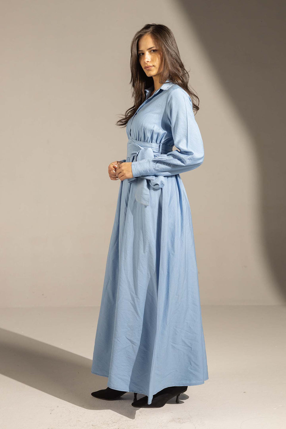 Blue Wrap Waist Maxi Dress