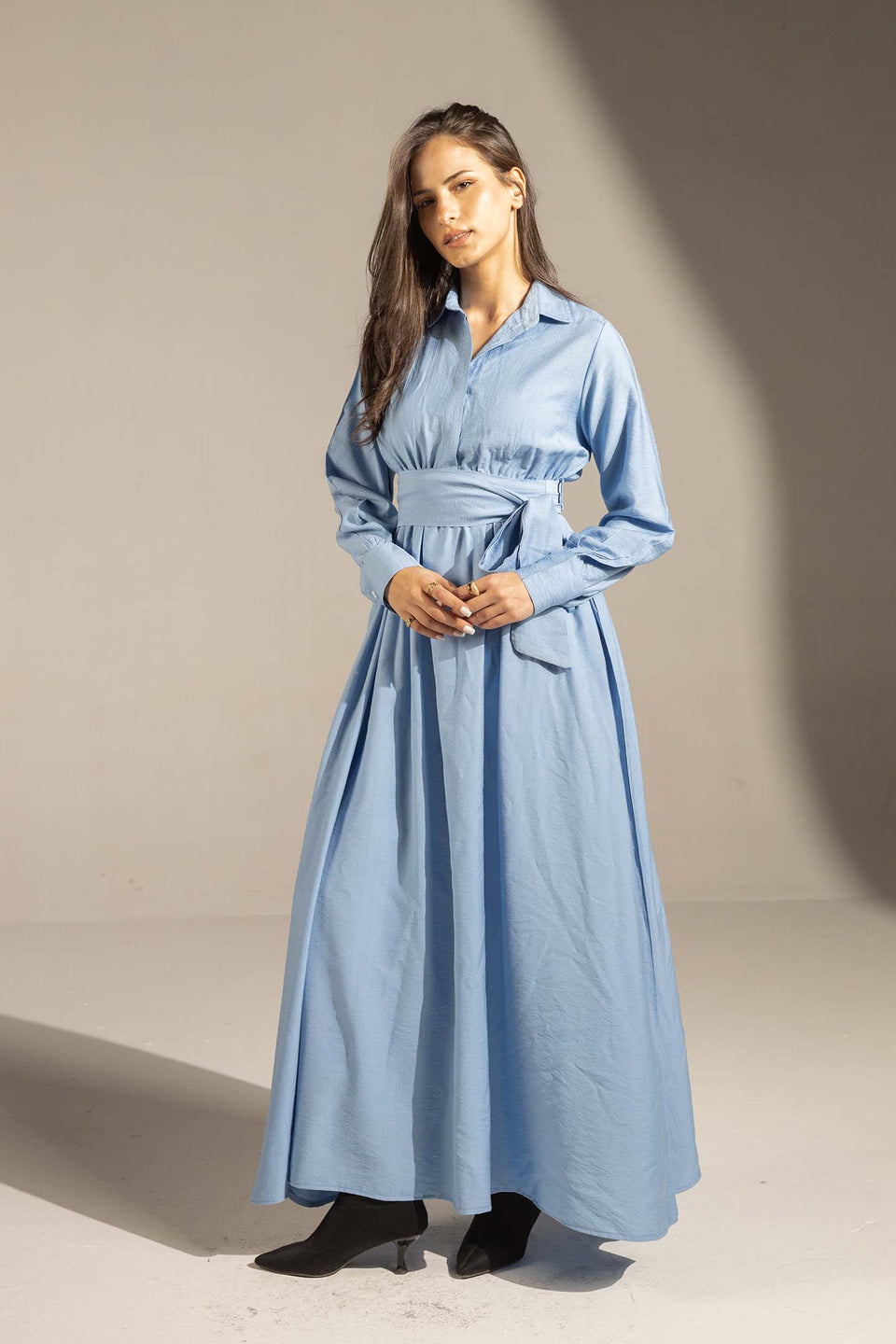 Blue Wrap Waist Maxi Dress