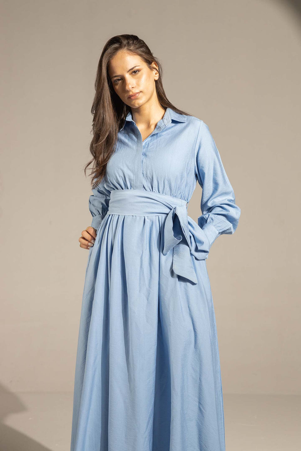 Blue Wrap Waist Maxi Dress