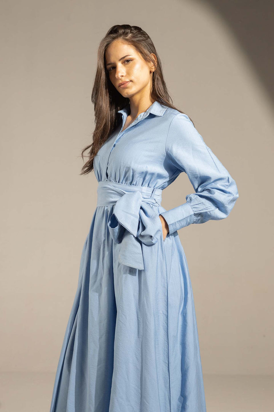 Blue Wrap Waist Maxi Dress