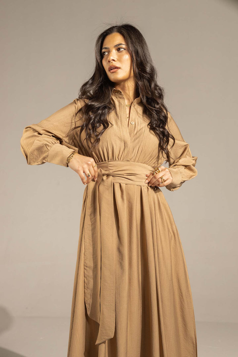 Coffe Wrap Waist Maxi Dress