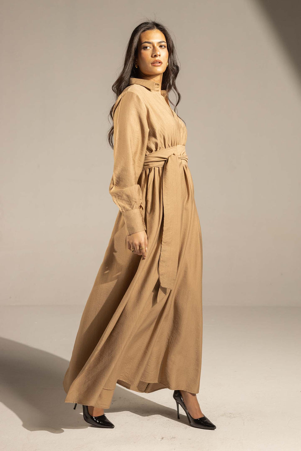 Coffe Wrap Waist Maxi Dress