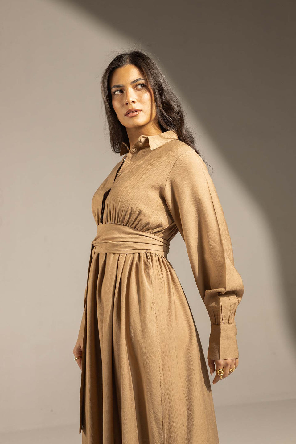 Coffe Wrap Waist Maxi Dress