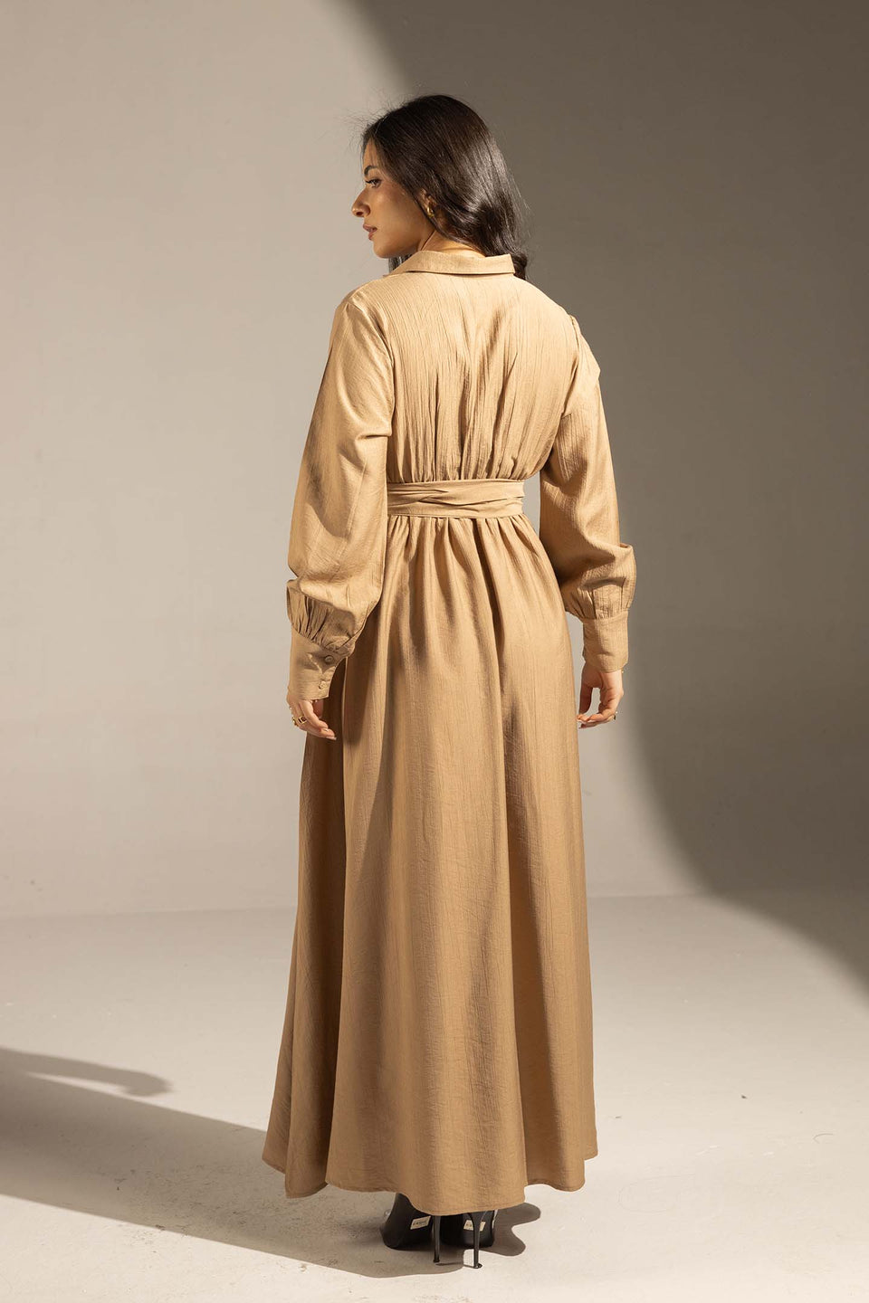 Coffe Wrap Waist Maxi Dress