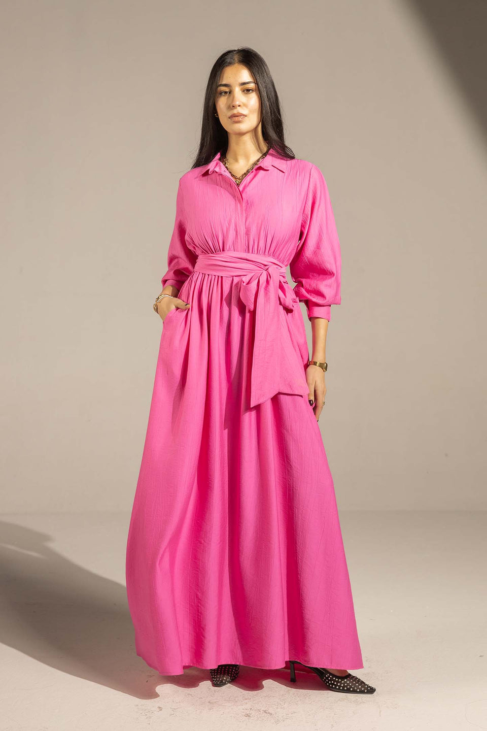 Pink Wrap Waist Maxi Dress