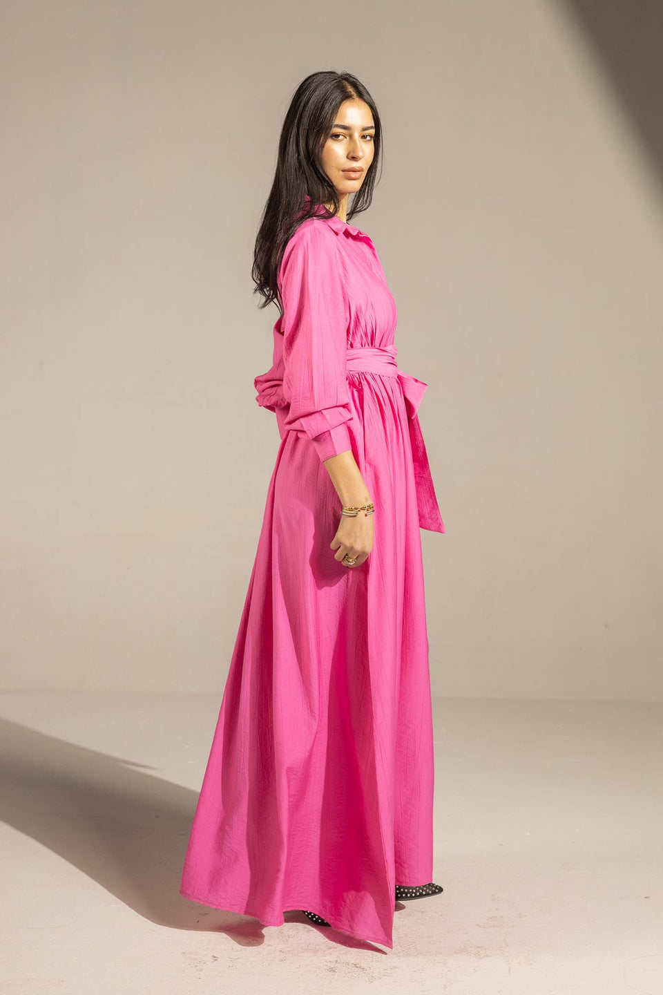 Pink Wrap Waist Maxi Dress