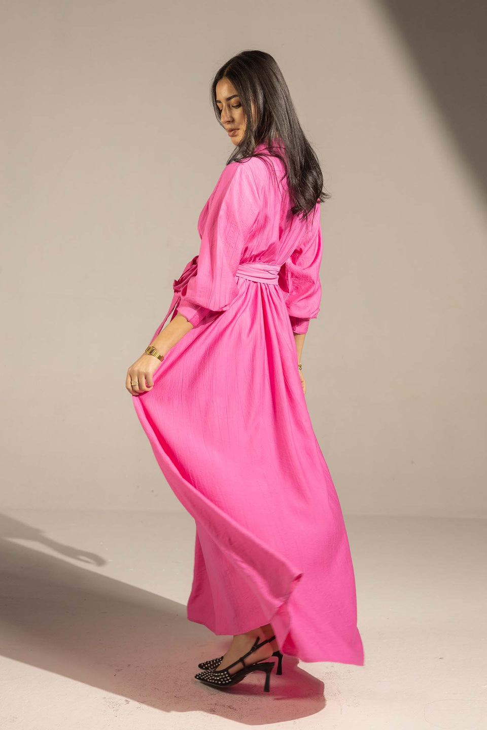 Pink Wrap Waist Maxi Dress
